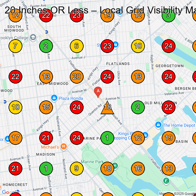 20 Inches OR Less GeoGrid visibility map for Bicycle Shop in Brooklyn NY